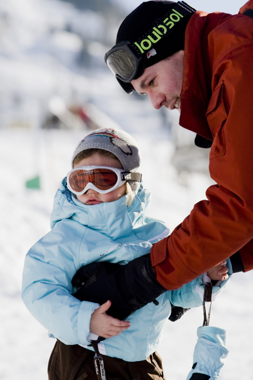 family skiing