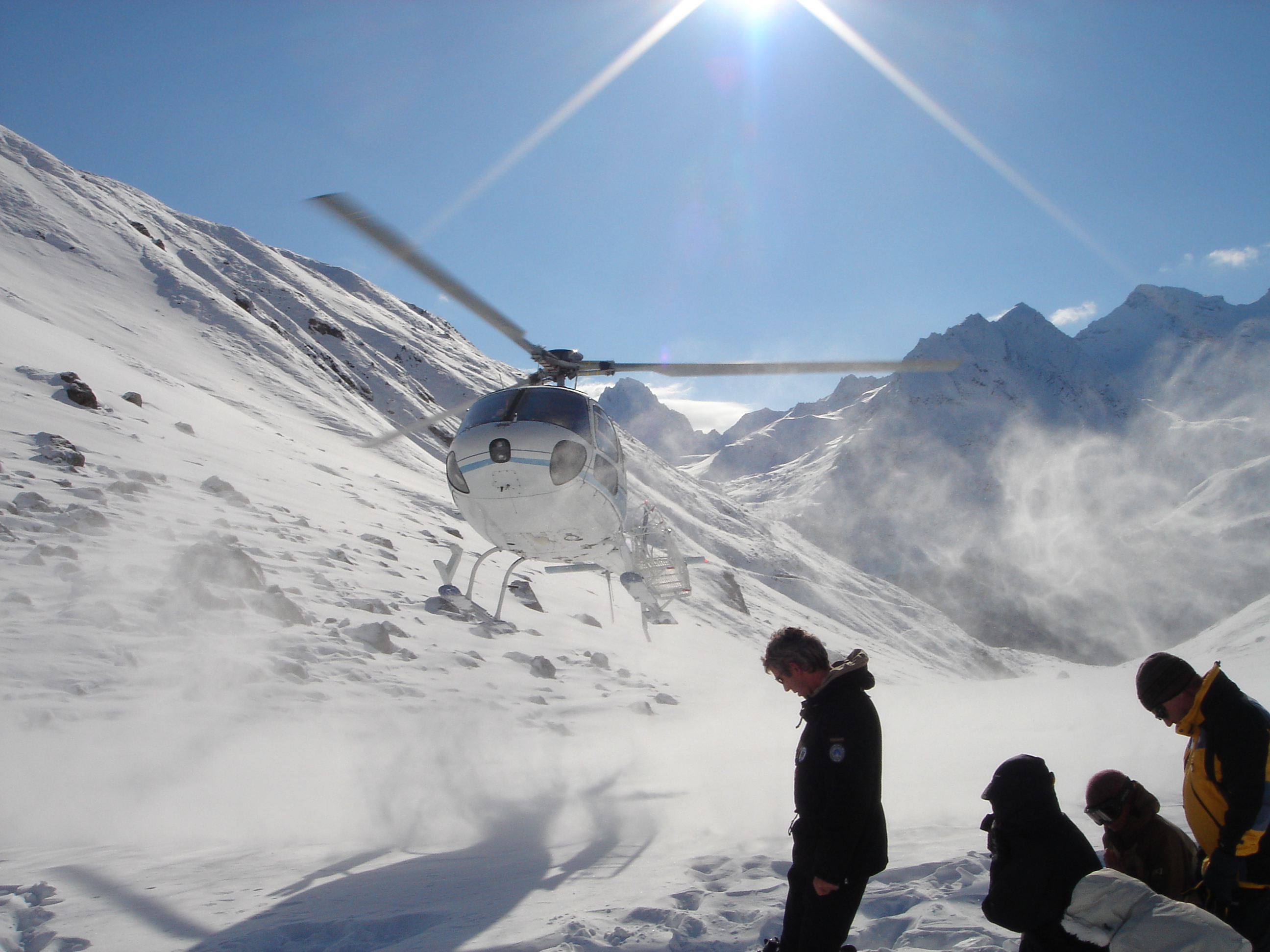 Helicopter landing in snow