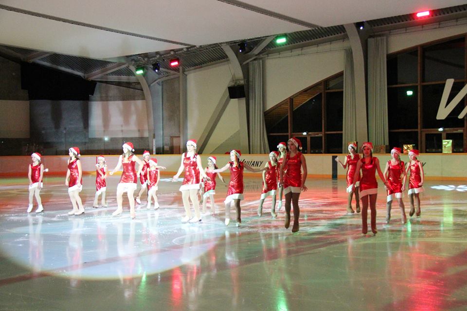 Ice skating group dancing